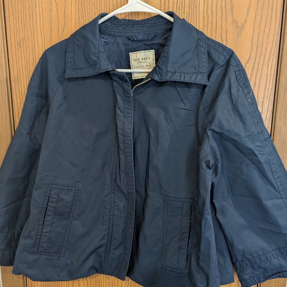 Old Navy Zip Flare Sleeves Weather Resistant Lined Windbreaker Jacket Navy-M